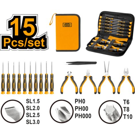Set cacciaviti e pinze di precisione 15pz - INGCO HKTTS0151
