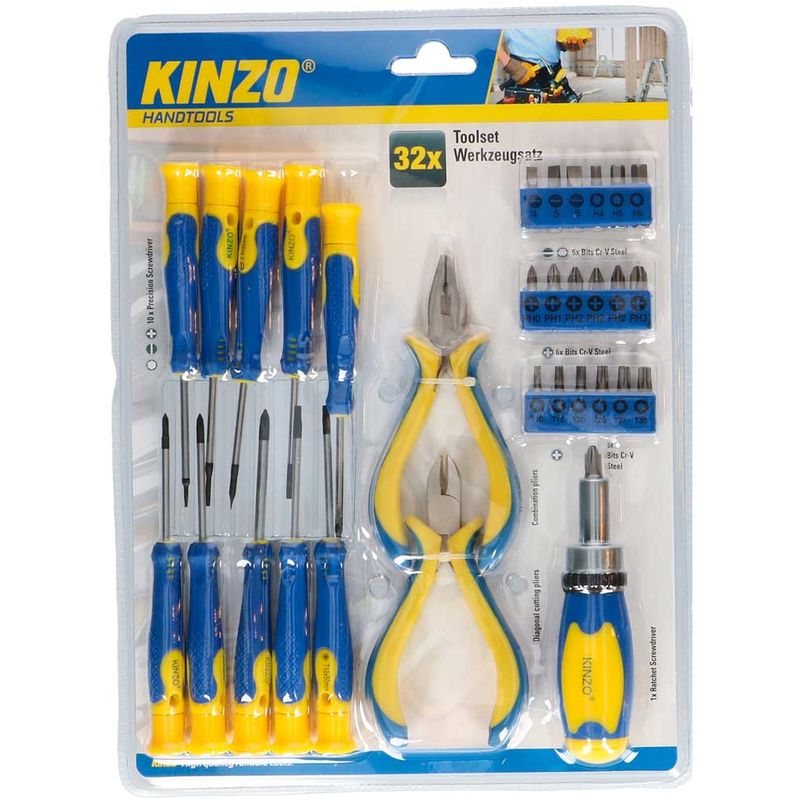 Image of Kinzo - Set Cacciaviti Pinze 18 Punte 32 Pezzi Acciaio Vanadio Utensili Fai Da Te