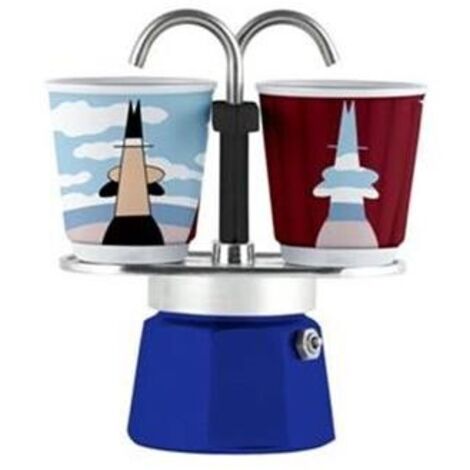 Set cafetiere italienne + 2 tasses - BIALETTI - Mini-express KANDINSKY - 100 ml - Inox / Bleu