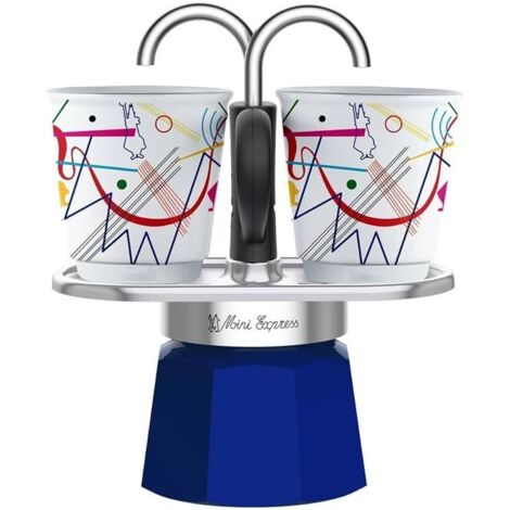 Set cafetiere italienne + 2 tasses - BIALETTI - Mini-express KANDINSKY - 100 ml - Inox / Bleu