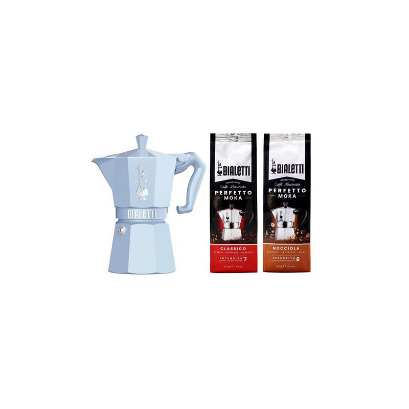 Set Cafetière italienne Bialetti 0009074 Moka Exclusive Bleu + 2 Paquets de café moulu