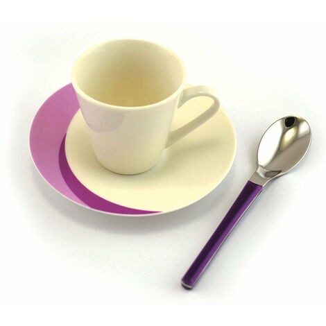 Set Caffè 3 pezzi Tazzina + Sottotazza + Cucchiaino Eme Natura Flower Viola