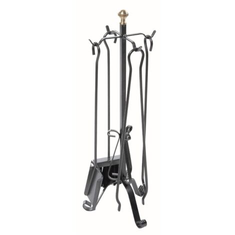 Set Camino 4 Pezzi con Pomolo decorativo in Ottone in Ferro Verniciato Grigio Martellato