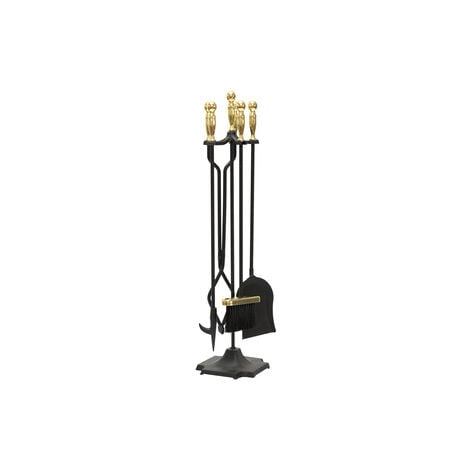 SET CAMINO IN FERRO SFERA ALTEZZA CM. 77 SUPPORTO E 4 ATTREZZI OTTONATE