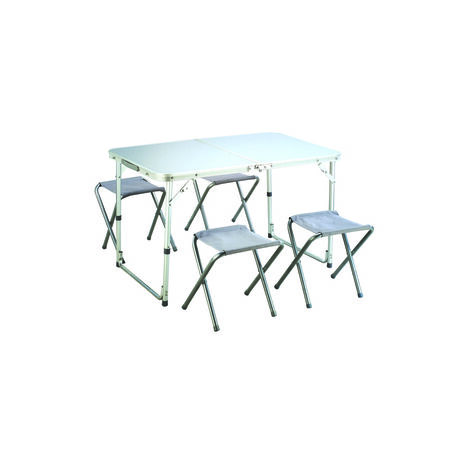 SET CAMPEGGIO TAVOLO + 4 SGABELLI PIEHEVOLE RICHIUDIBILE IN ALLUMINIO