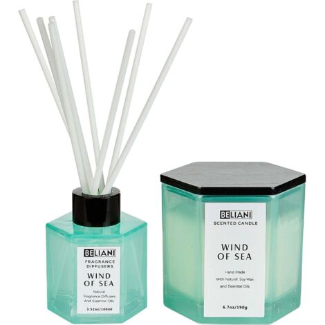 Set candela profumata in cera di soia 100% e diffusore con bastoncini profumo brezza marina Classy Tint