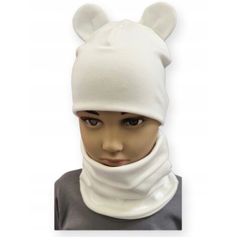 Set CAPPELLO + SCIARPA set bambini con ORECCHIE taglia 52-56 PANNA