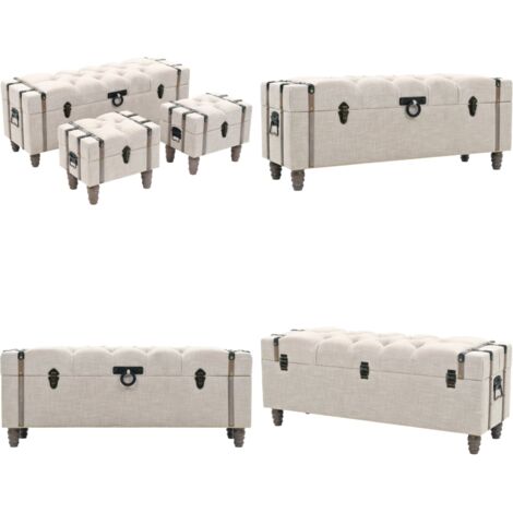 Set Cassapanche 3 pz in Legno Massello e Acciaio 112x37x45 cm - Cassapanche vintage - Panca in legno massello