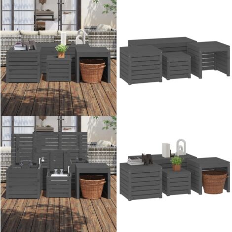 Set Cassette da Giardino 4 pz Grigio in Legno Massello di Pino - Cassette in legno - Arredamento da giardino