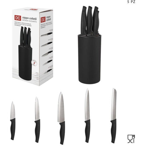 Set Ceppo 5 Pezzi Coltelli Coltello Nero Design Elegante Utensili Da Cucina
