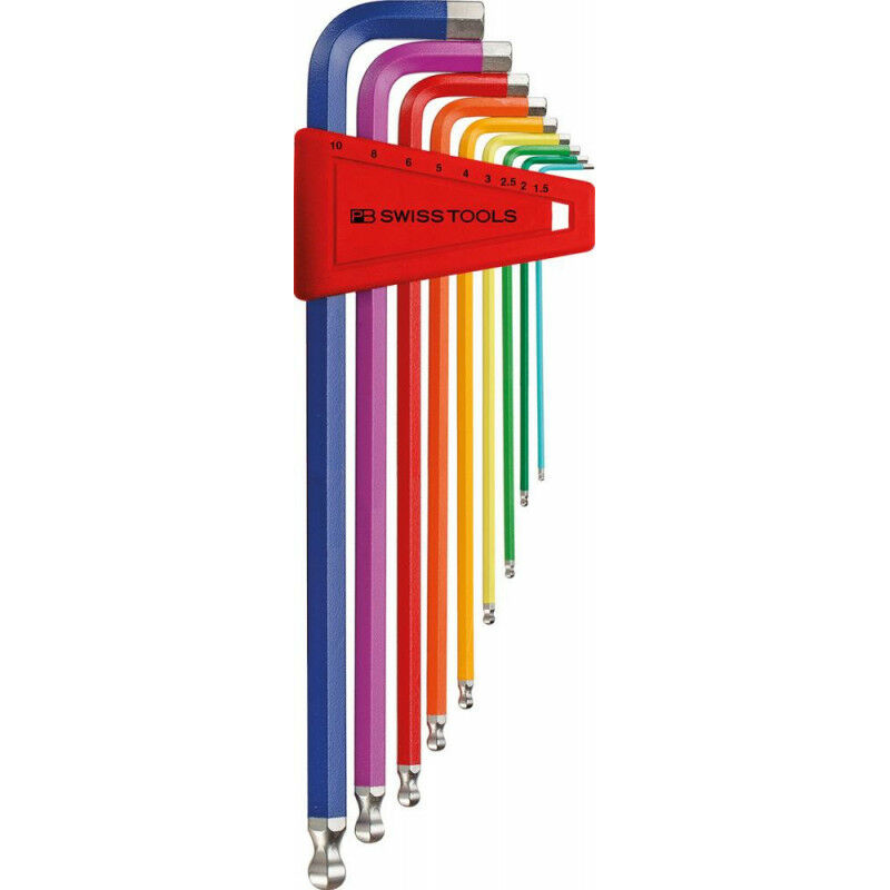 Image of Pb Swiss Tools - Set chiavi a brugola in supporto di plastica 9 unità 15-10 mm Testa a sfera arcobaleno