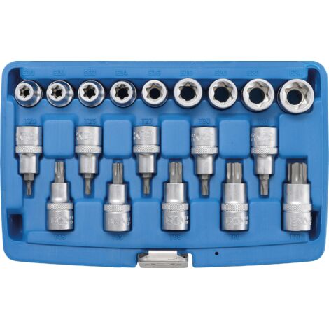 Set chiavi a bussola  12,5 mm (1/2")  profilo a E / T (per Torx)  19 pz.
