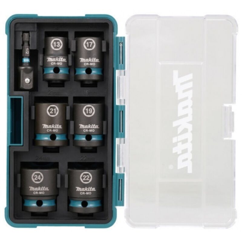 E-16592 Impact Black Set di chiavi a bussola 1/2' con adattatore 7 Pz. - Makita