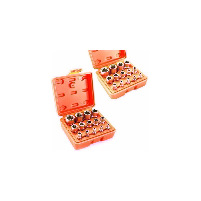Set chiavi a bussola torx femmina da E4-E24 14PZ 1/2' 1/4' 3/8' in lega