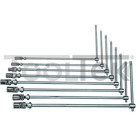 TOOLTEK SET CHIAVI A T DOPPIO SNODO 10pz LUNGHE 8-19mm + 1/2"-3/8" SNODATE 45cm