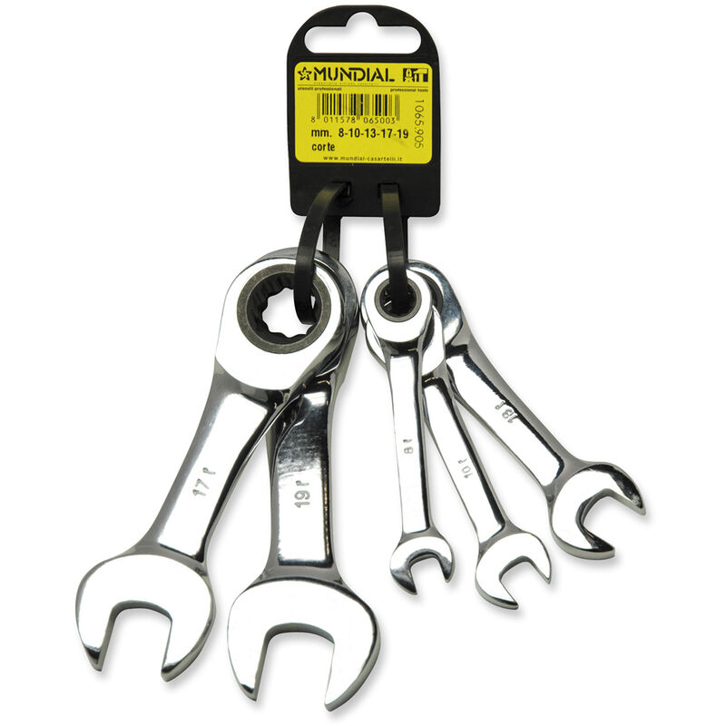 Image of Tooltek - set chiavi combinate snodate nane corta cricchetto 5pz 8-19 mundial