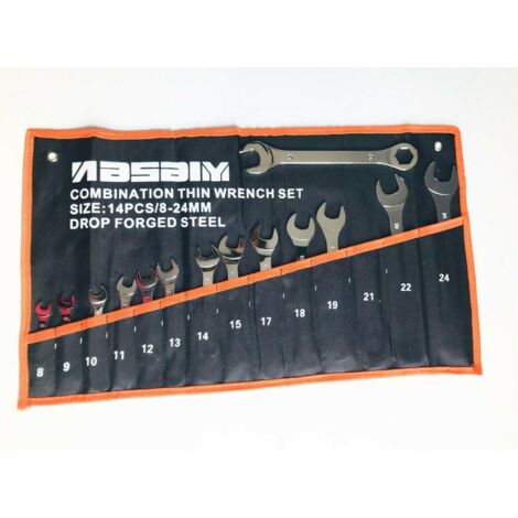 SET CHIAVI COMBINATE SOTTILI ESAGONALI 8 24 MM PIATTE 14 PZ MECCANICO FODERO 451
