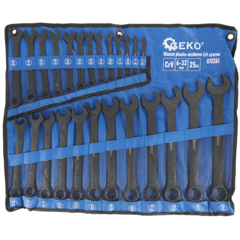 SET CHIAVI COMBINATE STELLA E FISSA 25pz 6-32mm ACCIAIO Cr-V NERE GEKO G11261