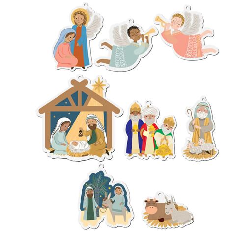 Set Christbaumhänger aus Holz mit Weihnachtsgeschichte, 8-teilig, 4,5-10 cm