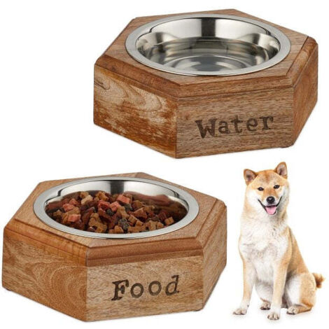 Set ciotola per cani con supporto in legno 8830