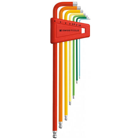 Set Clé allen en support plastique 9-unités 15-10mm Rainbow Tête sphérique PB Swiss Tools