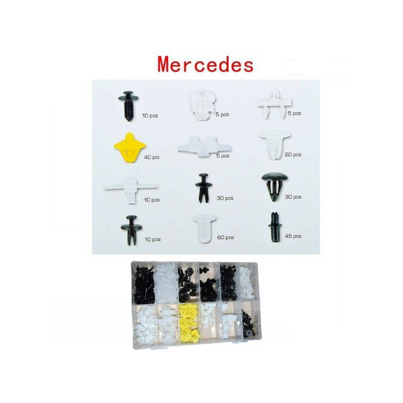 Image of Trade Shop - Set Clip Di Fissaggio Per Auto Mercedes Confezione 270 Pezzi Ricambi Plastica