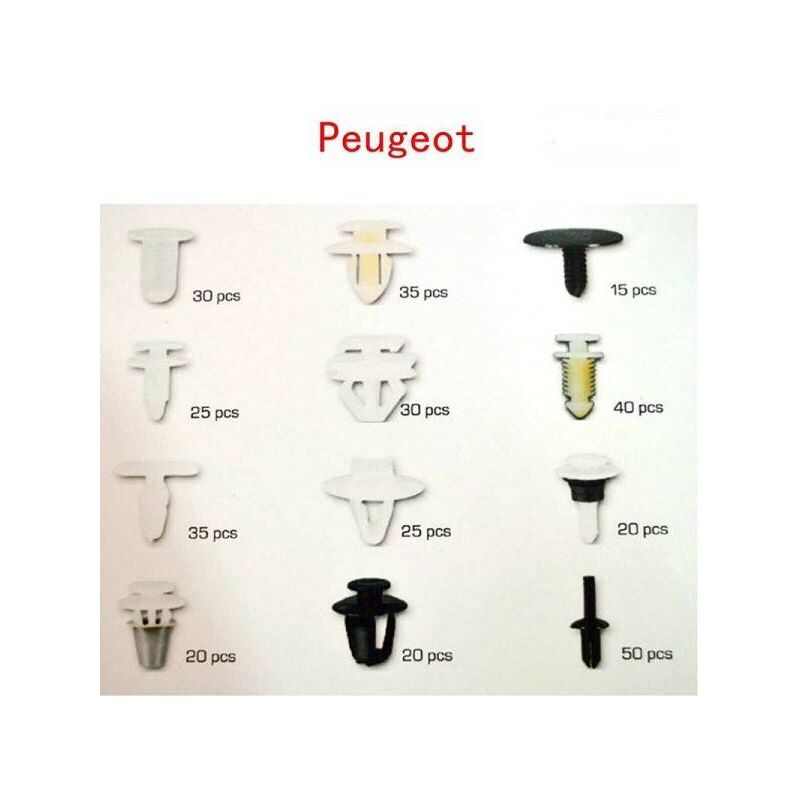 Image of Trade Shop - Set Clip Di Fissaggio Per Auto Peugeot Confezione 345 Pezzi Ricambi Plastica