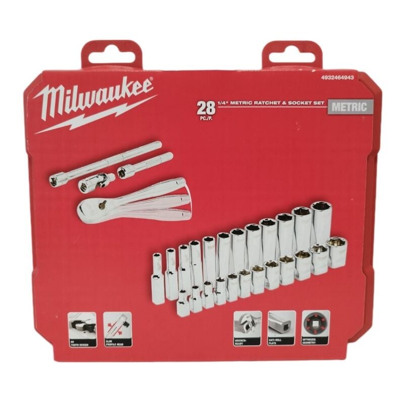4932464943 Set cliquet et douilles - 28 pièces 1/4 métriques - Milwaukee