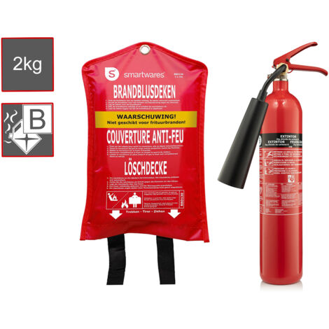 SET: CO2-Feuerlöscher, Brandklasse B, BSI Prüfzeichen, 2kg + Löschdecke
