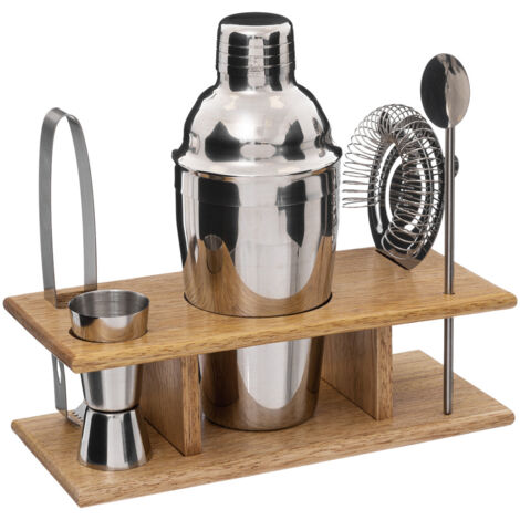 Set cocktail Victor 6 pièces en acier inoxydable et bois naturel 25 x 10,8 x 7 cm