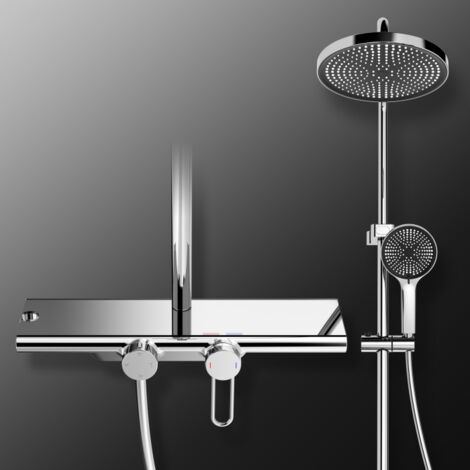 Set Colonna Doccia Calda e Fredda Colonna Doccia con Mensola 40 cm Asta Doccia Doccetta 5 Funzioni Soffione Doccia a Pioggia Cromo