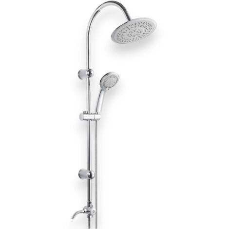 Set colonna doccia in acciaio tonda cromata con soffione mono getto e doccetta in ABS 5 getti cromata