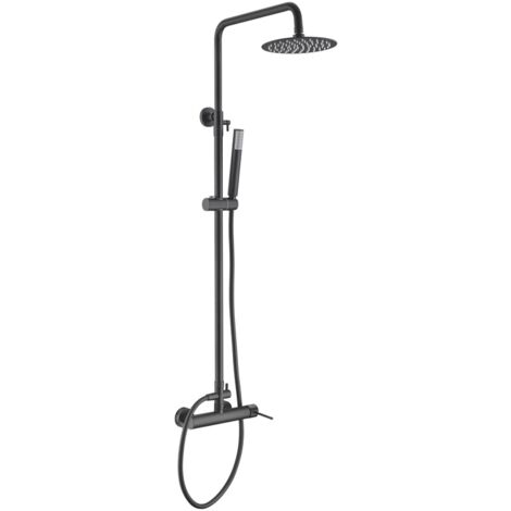 Set colonna doccia monocomando con asta estensibile 95-125 cm - Asta doccia con doccetta e maniglia - Rubinetteria bagno nero opaco