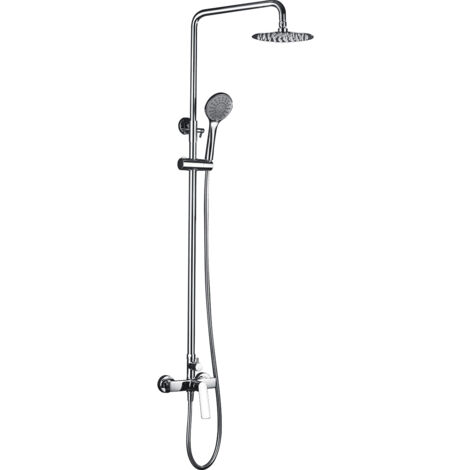 Set colonna doccia monocomando con asta estensibile - Asta doccia con doccetta e maniglia - Rubinetteria bagno cromata
