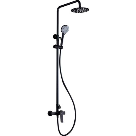 Set colonna doccia monocomando con asta estensibile - Asta doccia con doccetta e maniglia - Rubinetteria bagno Nero Opaco