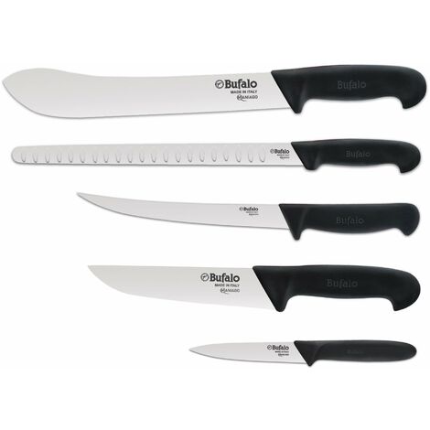 Set Coltelli 5 Pezzi Multiuso Bufalo Kit Pro Manico Nero