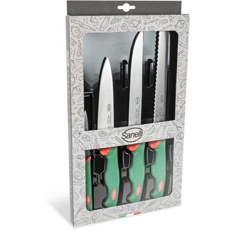 Set Coltelli da Cucina 4 Pezzi  Manico Antiscivolo Sanelli Premana Verde/Rosso