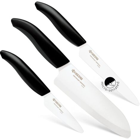 Set coltelli in ceramica Kyocera con lama spelucchino 7,5 cm, lama tomate 12,5 cm, lama Santoku 16 cm, lama in ceramica zirconia, levigata a mano, lavabile in lavastoviglie, CHEF Set 3-piece Knife Set