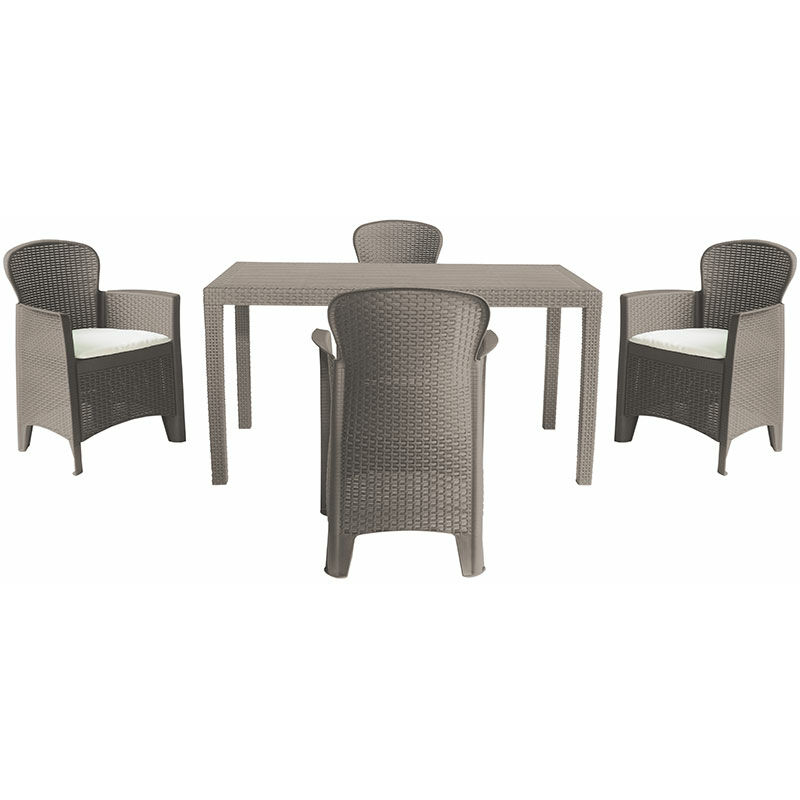 

Conjunto de jardín Columbia 1 color Taupe: 1 mesa rectangular + 4 butacas