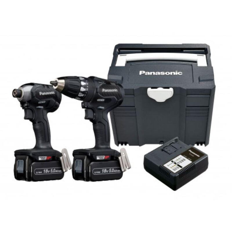 Image of Panasonic - Set di combinazione: cacciavite per perforazione batteria EY74A3 + Chiave di impatto EY76A1 2x batteria 18V/5.0Ah e caricabatterie Ta