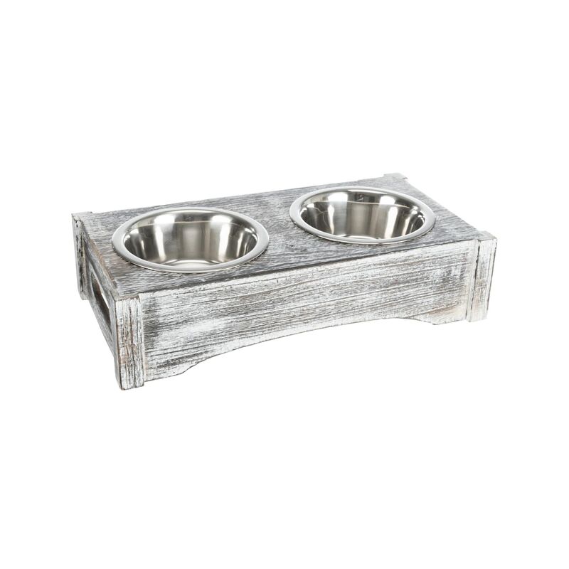 

Set comederos,inox./madera,2×0,75 l/42×10×22cm, Bl - Trixie