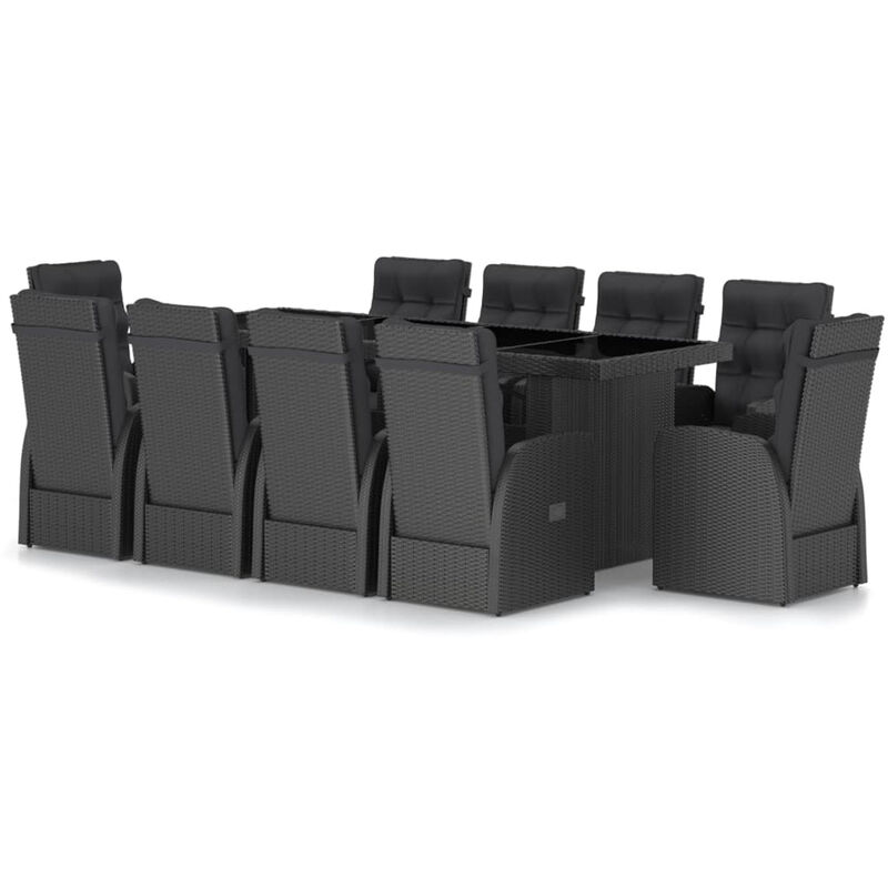 

Set comedor de jardin 11 piezas ratan sintetico y cojines negro