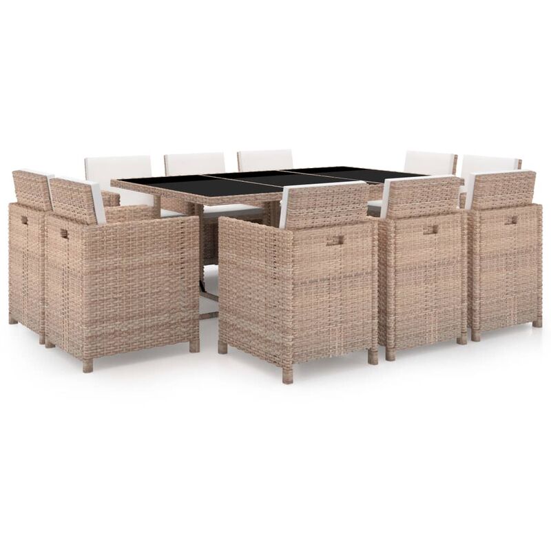 

Set comedor de jardín 11 piezas y cojines ratán sintético beige