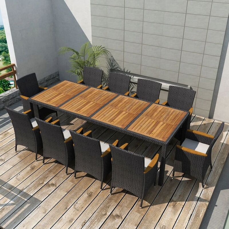 

Set comedor de jardín 11 piezas y cojines ratán sintético negro