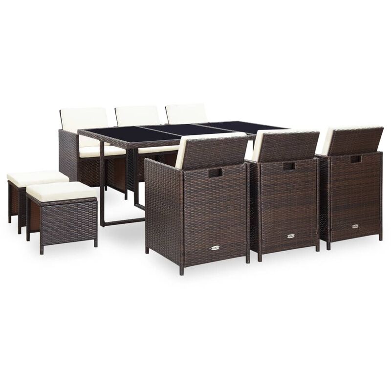 

Set comedor de jardín 11 pzas y cojines ratán sintético marrón