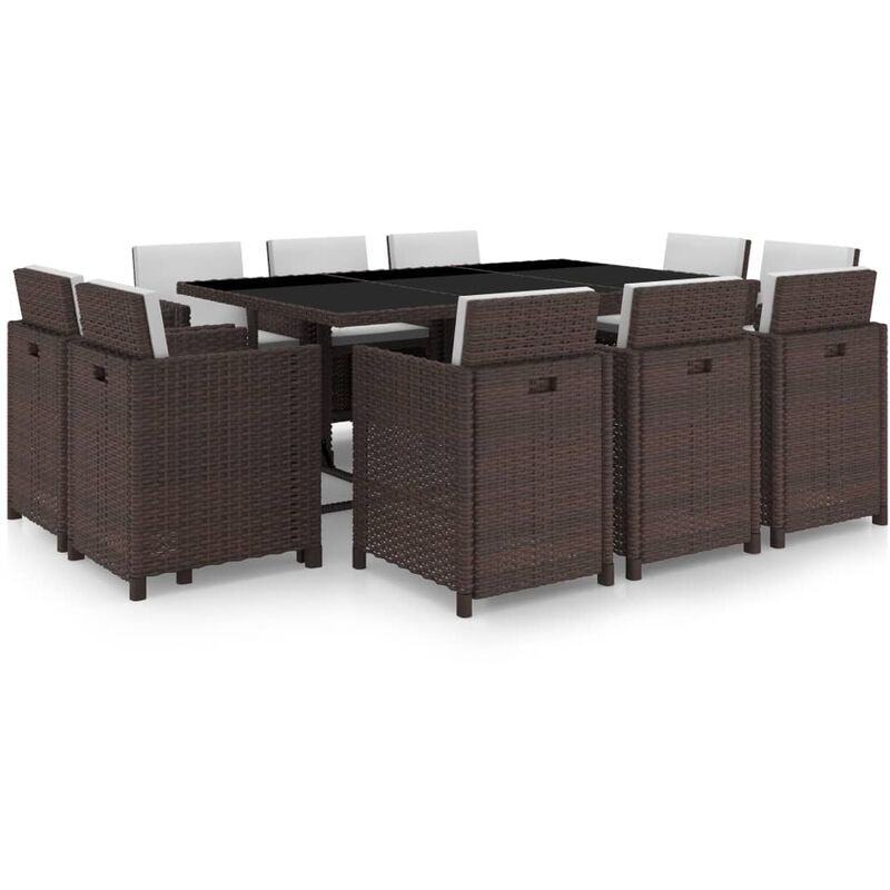 

Set comedor de jardín 11 pzas y cojines ratán sintético marrón