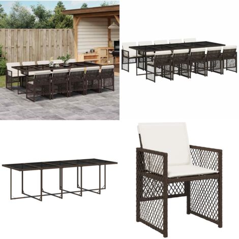 Set comedor de jardín 11 pzas y cojines ratán sintético marrón - Sillas de jardín - Cojines para sillas