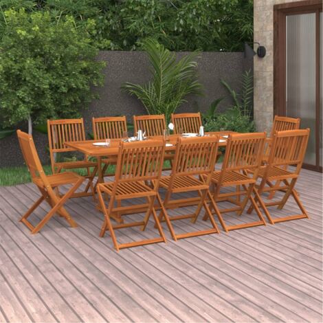 Set comedor de jardín 11piezas madera maciza acacia 220x90x75cm