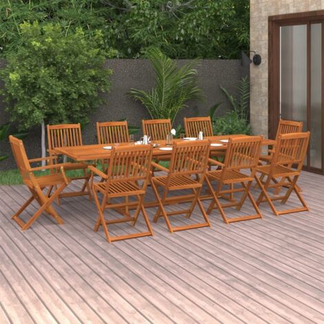 Set comedor de jardín 11piezas madera maciza acacia 280x90x75cm
