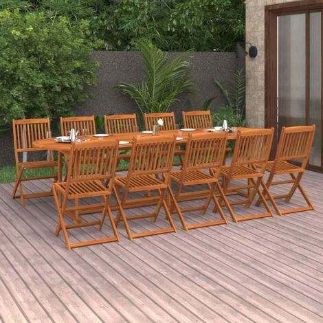 Set comedor de jardín 11piezas madera maciza acacia 280x90x75cm